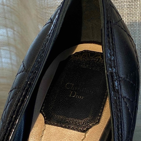 CHRISTIAN DIOR QUILTED BLACK LEATHER PLATFORM PUMPS OPEN-TOE SIZE 39.5-9 ITALY - Picture 2 of 8